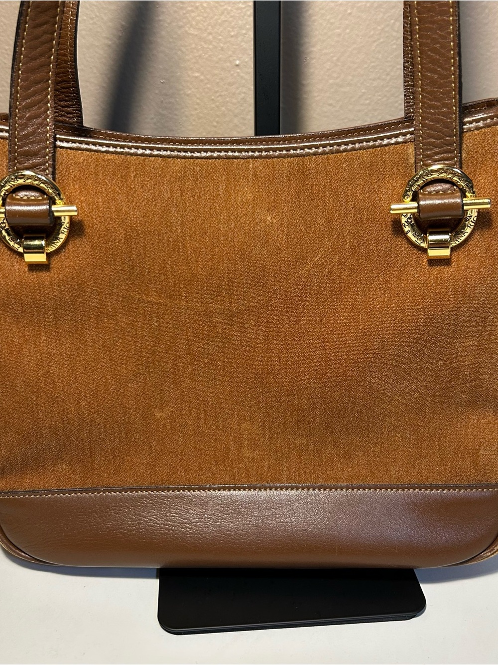 Nina Ricci Velvet Brown Tote Shoulder Bag Gold Hardware - Picture 2 of 14